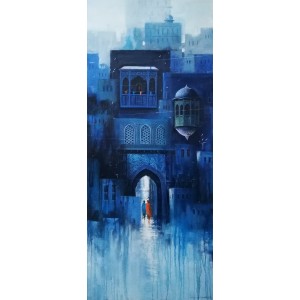 G. N. Qazi, 18 x 42 Inch, Acrylic on Canvas, Cityscape Painting, AC-GNQ-029